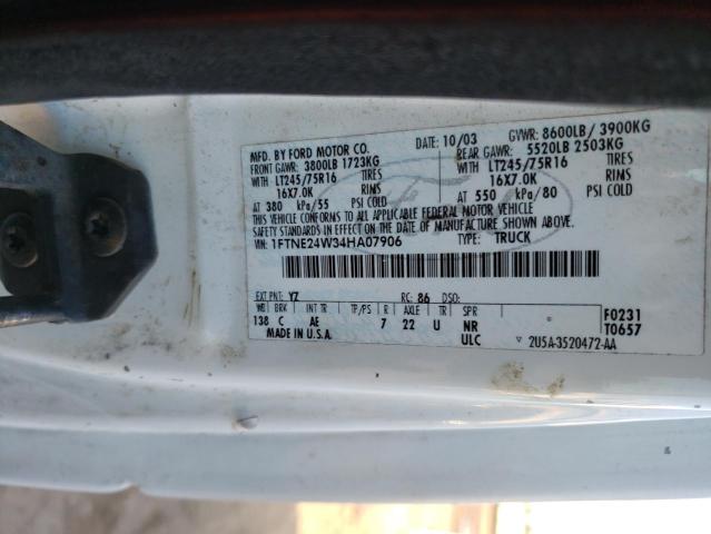 Photo 10 from auction – 2004 FORD ECONOLINE with VIN 1FTNE24W34HA07906
