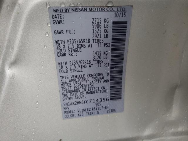Photo 10 from auction – 2015 NISSAN PATHFINDER with VIN 5N1AR2MM5FC714356