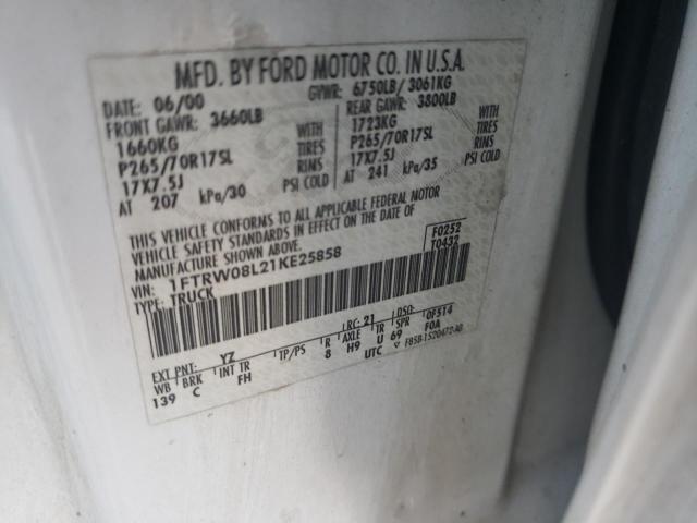 Photo 10 from auction – 2001 FORD F150 SUPER with VIN 1FTRW08L21KE25858