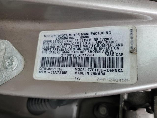 Photo 10 from auction – 1999 TOYOTA COROLLA VE with VIN 2T1BR12E5XC112984