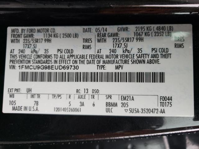 Photo 10 from auction – 2014 FORD ESCAPE SE with VIN 1FMCU9G98EUD69730