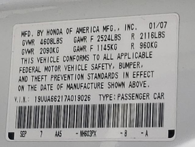 Photo 10 from auction – 2007 ACURA TL with VIN 19UUA66217A019026