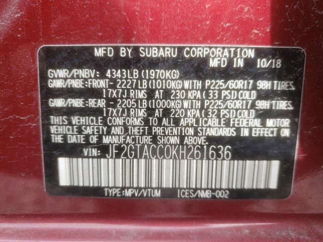 Photo 10 from auction – 2019 SUBARU CROSSTREK with VIN JF2GTACC0KH261636