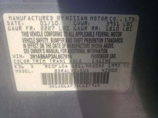 Photo 10 from auction – 2010 NISSAN SENTRA 2.0 with VIN 3N1AB6AP3AL657914