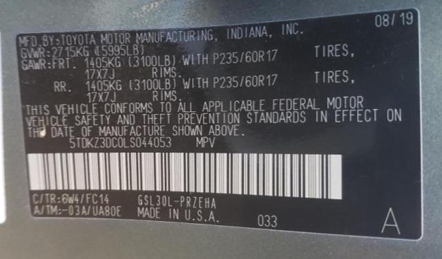 Photo 10 from auction – 2020 TOYOTA SIENNA LE with VIN 5TDKZ3DC0LS044053