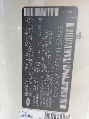 Photo 10 from auction – 2007 MINI COOPER S with VIN WMWMF73587TL86866