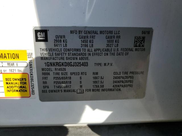 Photo 10 from auction – 2016 CHEVROLET TRAVERSE L with VIN 1GNKRGKD8GJ325403