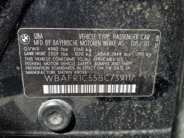 Photo 10 from auction – 2011 BMW 528 I with VIN WBAFR1C55BC739117