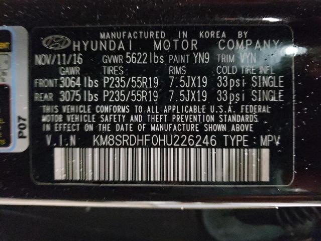 Photo 10 from auction – 2017 HYUNDAI SANTA FE S with VIN KM8SRDHF0HU226246
