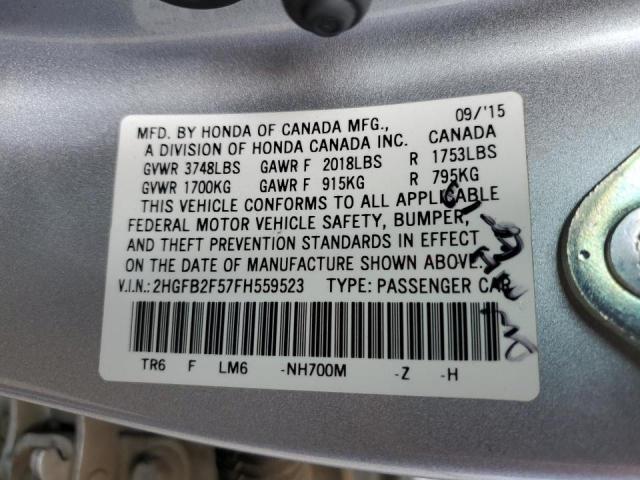 Photo 10 from auction – 2015 HONDA CIVIC LX with VIN 2HGFB2F57FH559523