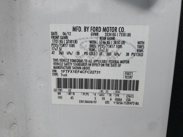 Photo 10 from auction – 2012 FORD F150 SUPER with VIN 1FTFX1EF4CFC22731