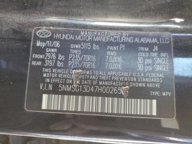 Photo 10 from auction – 2007 HYUNDAI SANTA FE with VIN 5NMSG13D47H002658