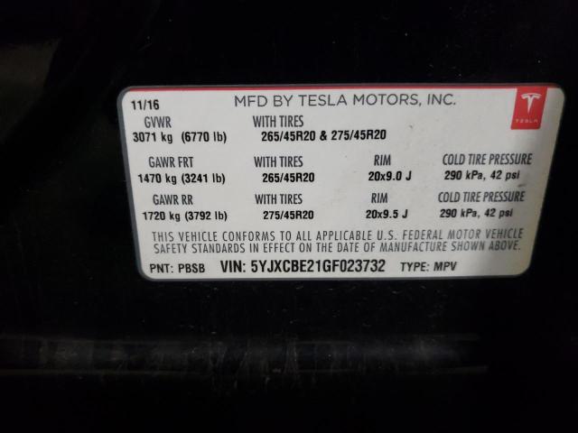 Photo 10 from auction – 2016 TESLA MODEL X with VIN 5YJXCBE21GF023732