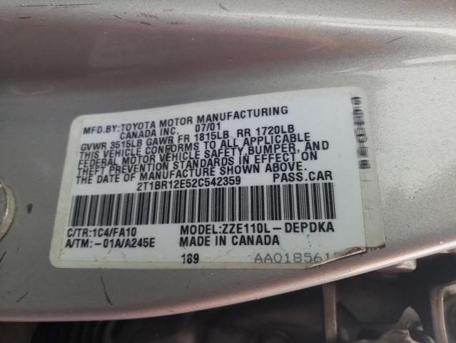 Photo 10 from auction – 2002 TOYOTA COROLLA CE with VIN 2T1BR12E52C542359