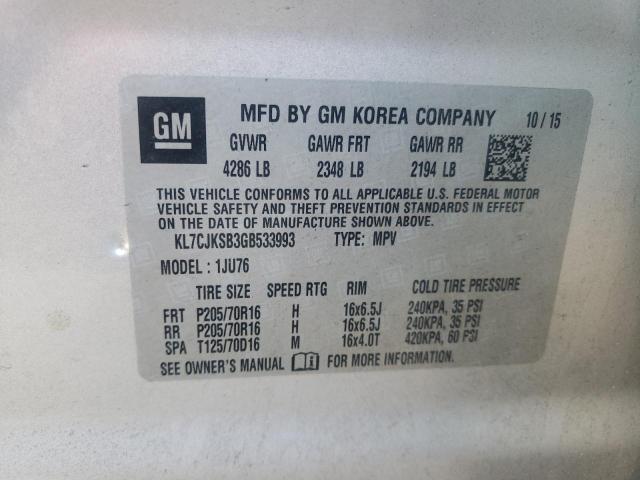 Photo 10 from auction – 2016 CHEVROLET TRAX LS with VIN KL7CJKSB3GB533993