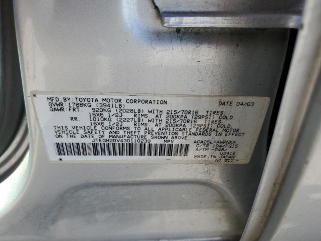 Photo 10 from auction – 2003 TOYOTA RAV4 with VIN JTEGH20V430110239
