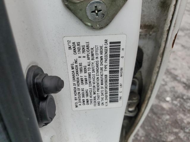 Photo 10 from auction – 2012 HONDA CIVIC LX with VIN 2HGFB2F5XCH560368