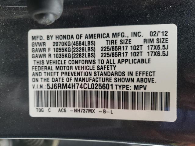 Photo 10 from auction – 2012 HONDA CR-V EXL with VIN 5J6RM4H74CL025601
