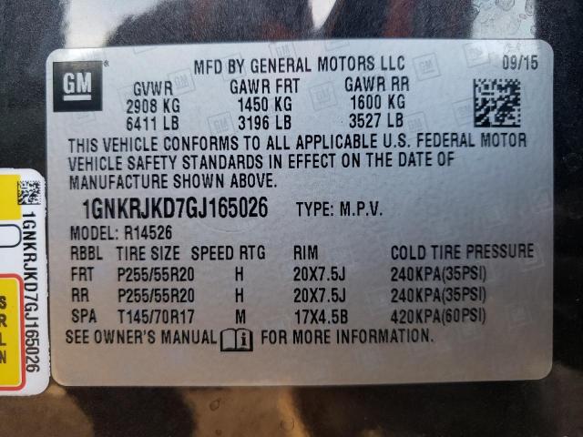 Photo 10 from auction – 2016 CHEVROLET TRAVERSE L with VIN 1GNKRJKD7GJ165026
