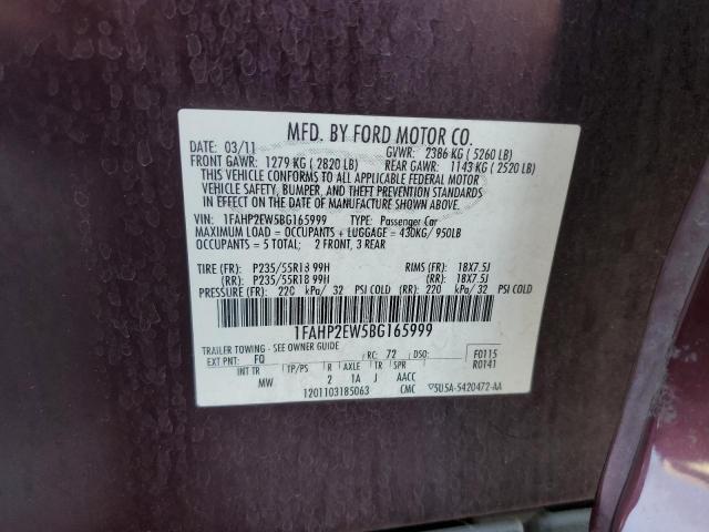 Zdjęcie 10 z aukcji – 2011 FORD TAURUS SEL z VIN 1FAHP2EW5BG165999