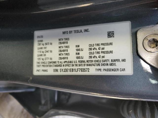 Photo 10 from auction – 2020 TESLA MODEL 3 with VIN 5YJ3E1EB1LF793572
