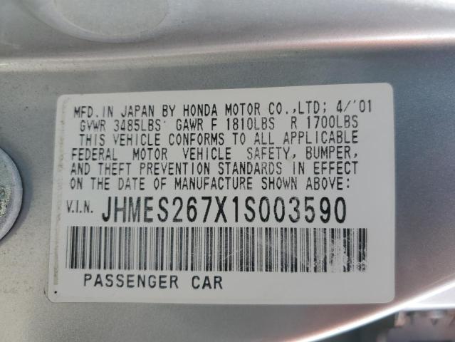 Photo 10 from auction – 2001 HONDA CIVIC EX with VIN JHMES267X1S003590