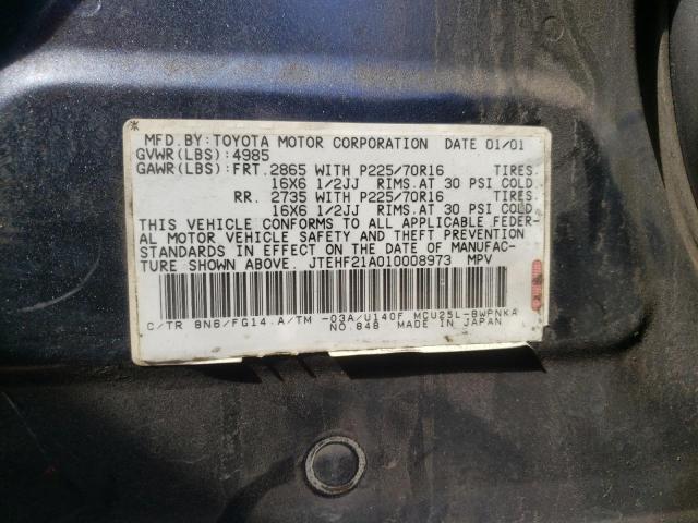 Photo 10 from auction – 2001 TOYOTA HIGHLANDER with VIN JTEHF21A010008973