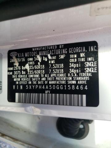 Photo 10 from auction – 2016 KIA SORENTO EX with VIN 5XYPH4A50GG158464
