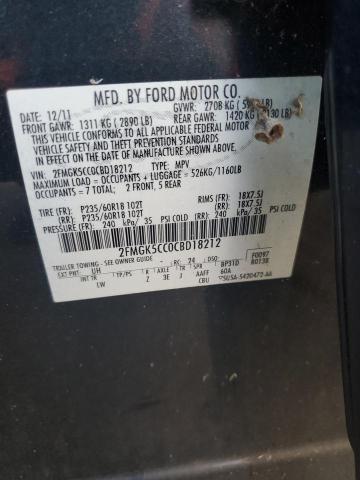 Photo 10 from auction – 2012 FORD FLEX SEL with VIN 2FMGK5CC0CBD18212