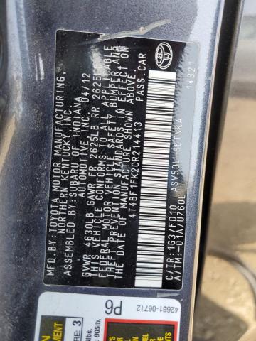 Photo 10 from auction – 2012 TOYOTA CAMRY BASE with VIN 4T4BF1FK2CR214413