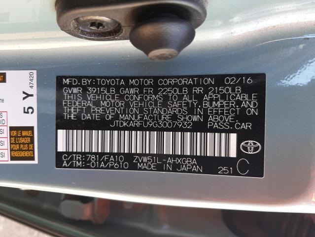 Photo 10 from auction – 2016 TOYOTA PRIUS with VIN JTDKARFU9G3007932