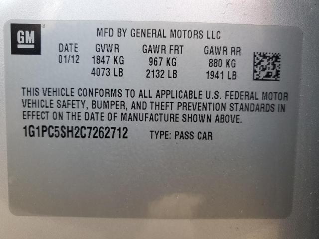 Photo 10 from auction – 2012 CHEVROLET CRUZE LS with VIN 1G1PC5SH2C7262712