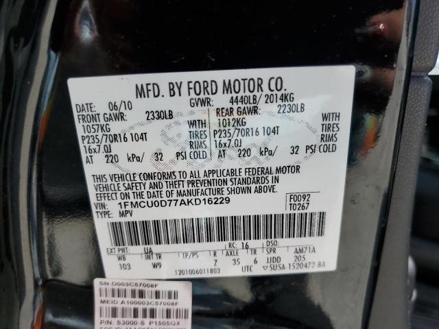 Photo 10 from auction – 2010 FORD ESCAPE XLT with VIN 1FMCU0D77AKD16229