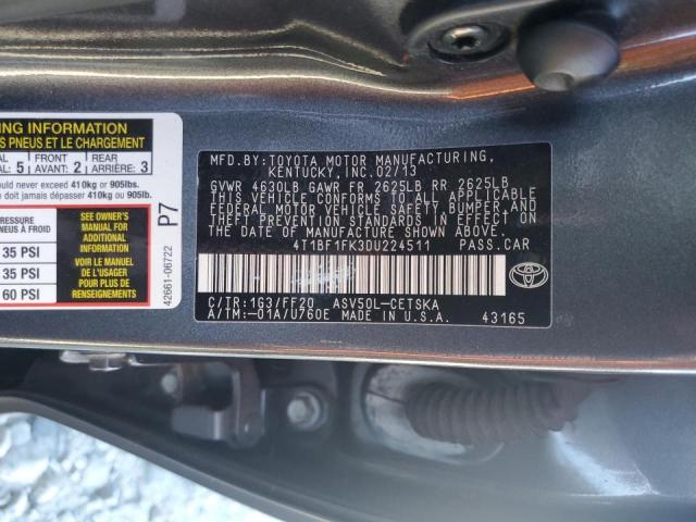Photo 10 from auction – 2013 TOYOTA CAMRY L with VIN 4T1BF1FK3DU224511
