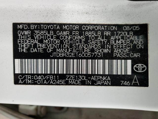 Photo 10 from auction – 2006 TOYOTA COROLLA CE with VIN JTDBR32E160057731