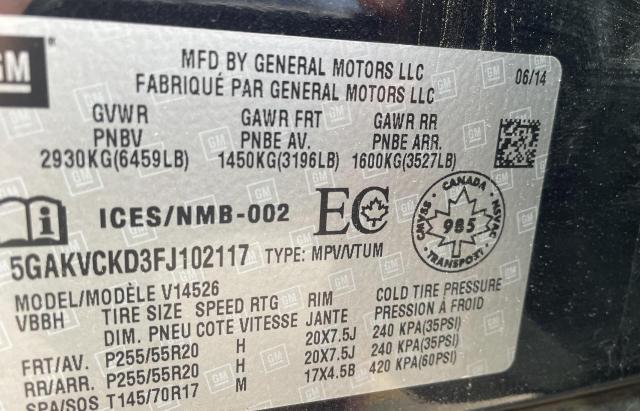 Photo 10 from auction – 2015 BUICK ENCLAVE with VIN 5GAKVCKD3FJ102117