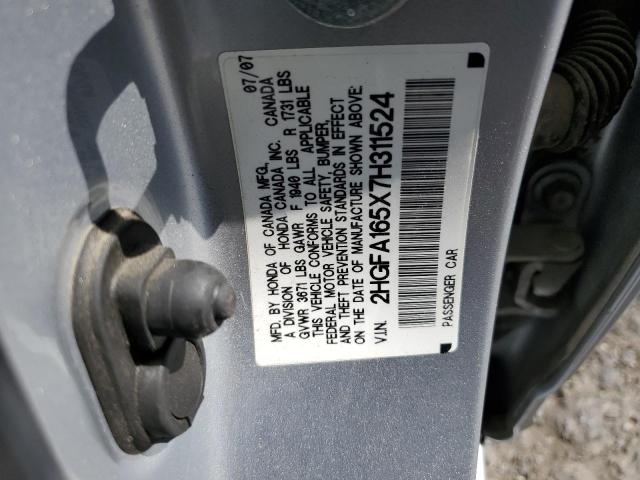 Photo 10 from auction – 2007 HONDA CIVIC LX with VIN 2HGFA165X7H311524