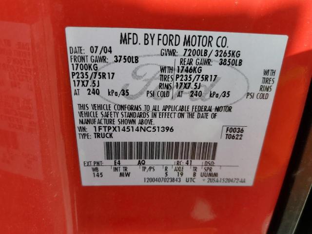 Photo 10 from auction – 2004 FORD F150 with VIN 1FTPX14514NC51396