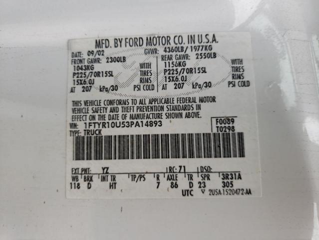Photo 10 from auction – 2003 FORD RANGER with VIN 1FTYR10U53PA14893