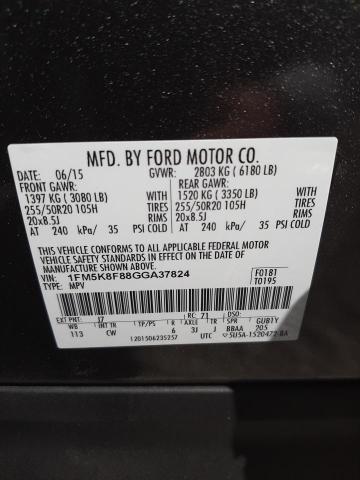 Photo 10 from auction – 2016 FORD EXPLORER L with VIN 1FM5K8F88GGA37824