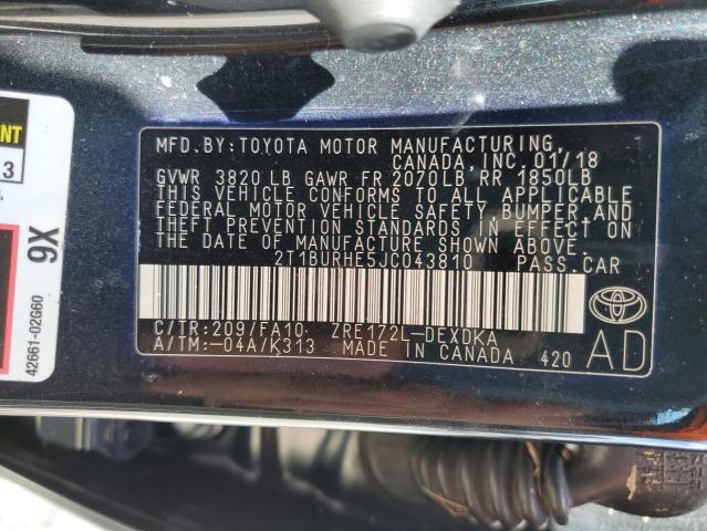 Photo 10 from auction – 2018 TOYOTA COROLLA L with VIN 2T1BURHE5JC043810