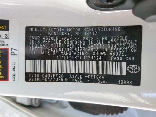 Photo 10 from auction – 2012 TOYOTA CAMRY BASE with VIN 4T1BF1FK1CU171824