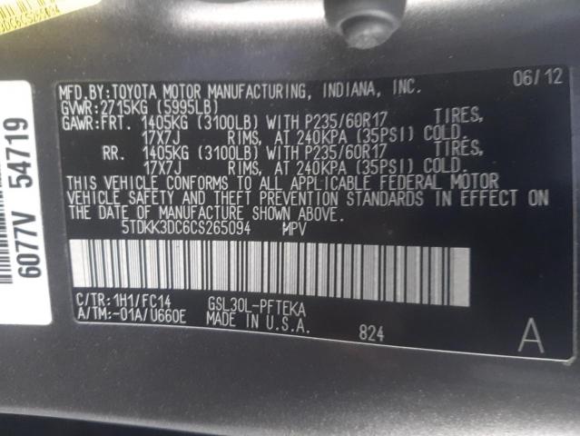 Photo 10 from auction – 2012 TOYOTA SIENNA LE with VIN 5TDKK3DC6CS265094