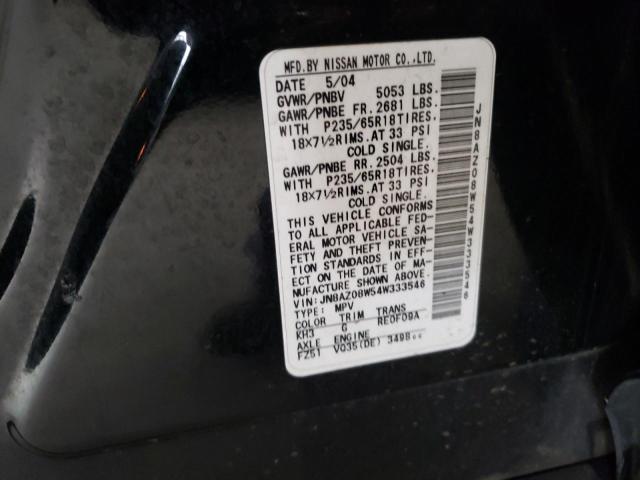 Photo 10 from auction – 2004 NISSAN MURANO SL with VIN JN8AZ08W54W333546