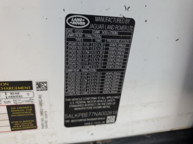 Photo 10 from auction – 2022 LAND ROVER RANGE ROVE with VIN SALKPBE77NA002618