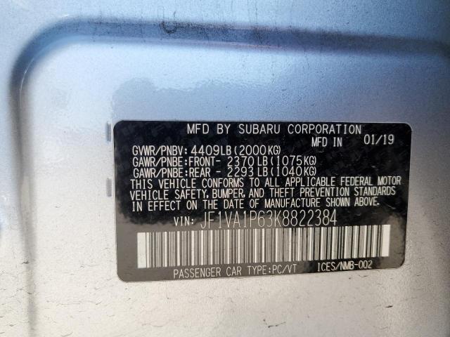 Photo 10 from auction – 2019 SUBARU WRX LIMITE with VIN JF1VA1P63K8822384