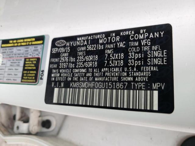 Photo 10 from auction – 2016 HYUNDAI SANTA FE S with VIN KM8SMDHF0GU151867