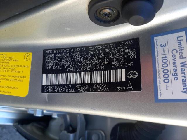 Photo 10 from auction – 2003 LEXUS ES 300 with VIN JTHBF30G930139634