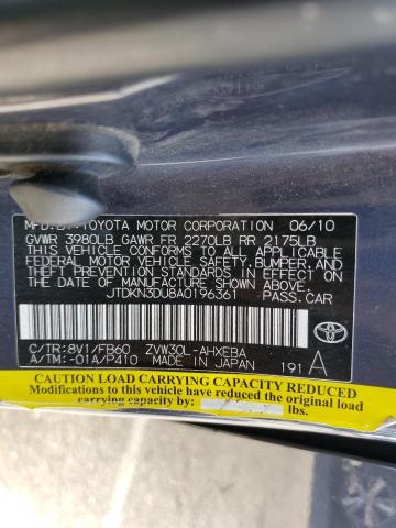 Photo 10 from auction – 2010 TOYOTA PRIUS with VIN JTDKN3DU8A0196361