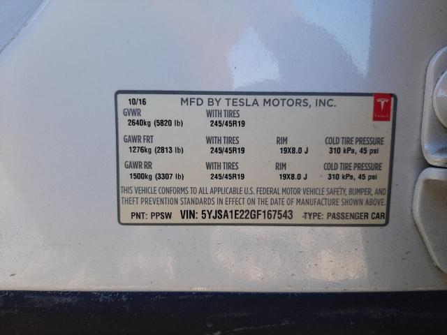 Photo 10 from auction – 2016 TESLA MODEL S with VIN 5YJSA1E22GF167543